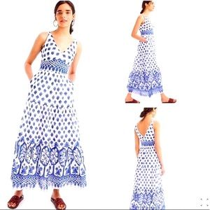 EUC J. Crew Santorini Blue & White Cotton Sleeveless Maxi Dress